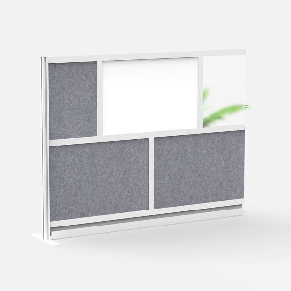 Luxor Workflow Modular Wall Room Divider System - Silver Frame - 70" x 48" Add-On Wall with Whiteboard MW-7048-XWCG - main